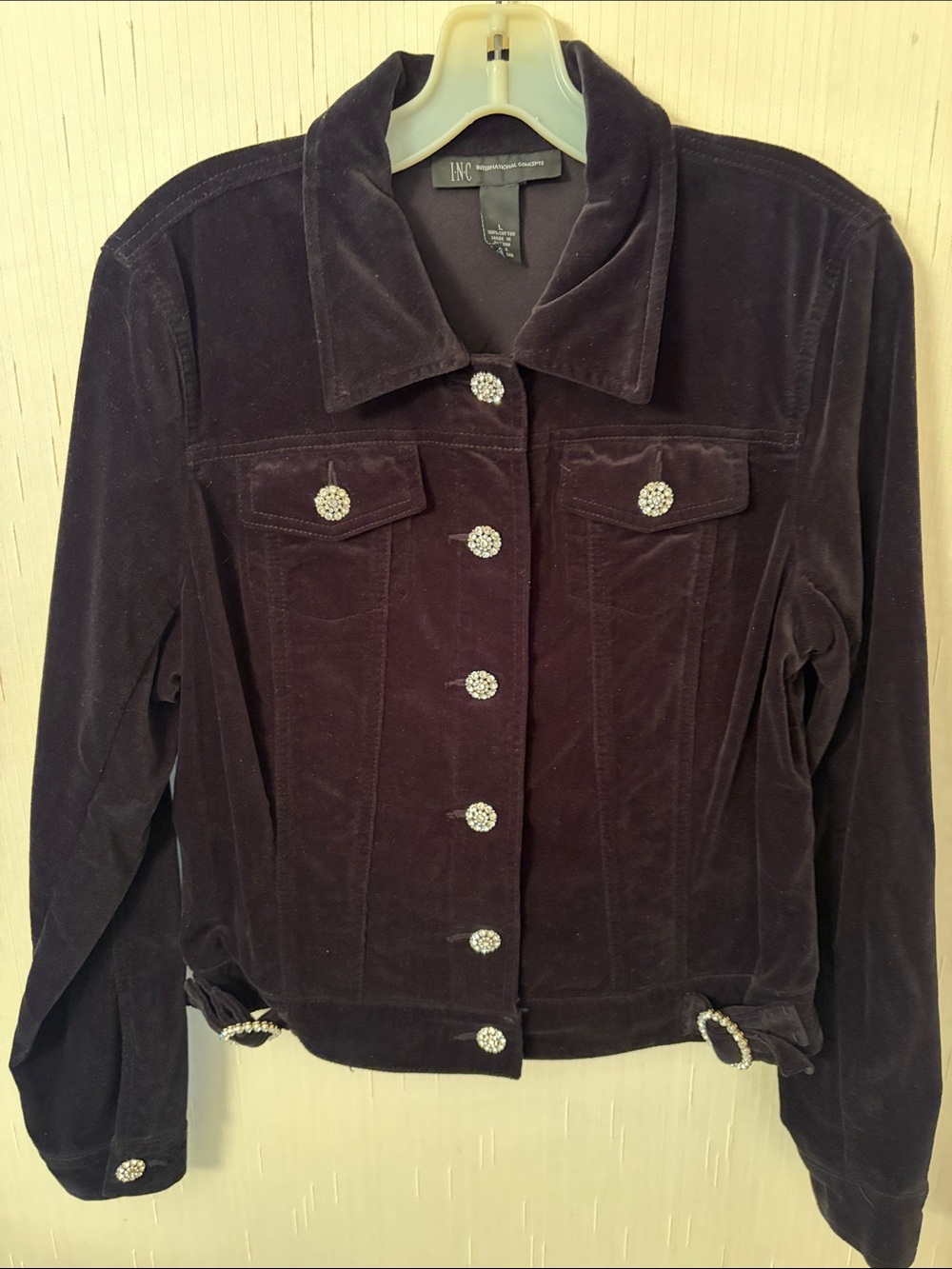 INC International Concepts Black Velvet Jacket with Sparkle Buttons